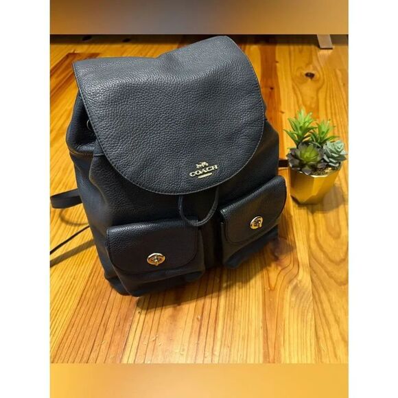 Coach Handbags - Coach Backpack F29008 Billie Black Pebbled Leather Backpack/Purse